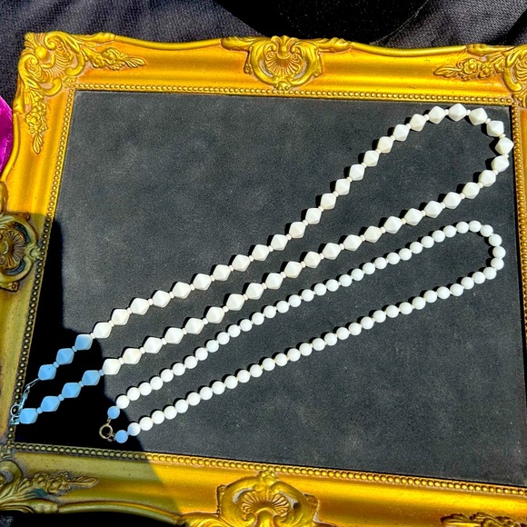 2 Antique Milk Glass Bead Necklaces - Picture 3 of 4
